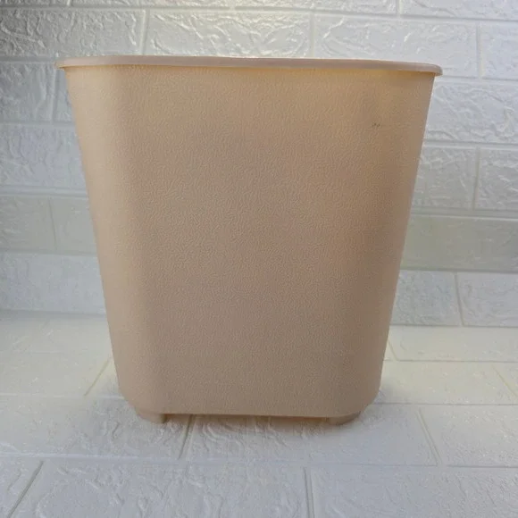 Vintage Textured Plastic Wastebasket Beige Rectangular Mid Century 11