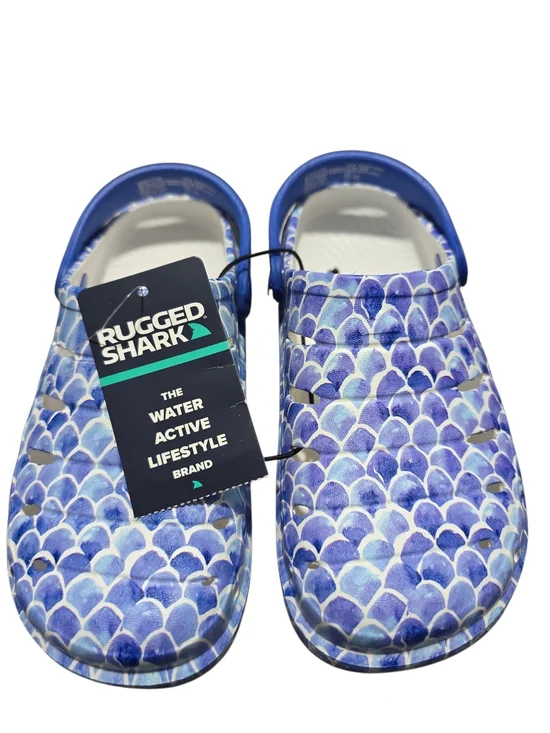 Rugged Shark Toddler And Girls' Swivel-Strap EVA Blue Patterned Water Shoes Sz 1