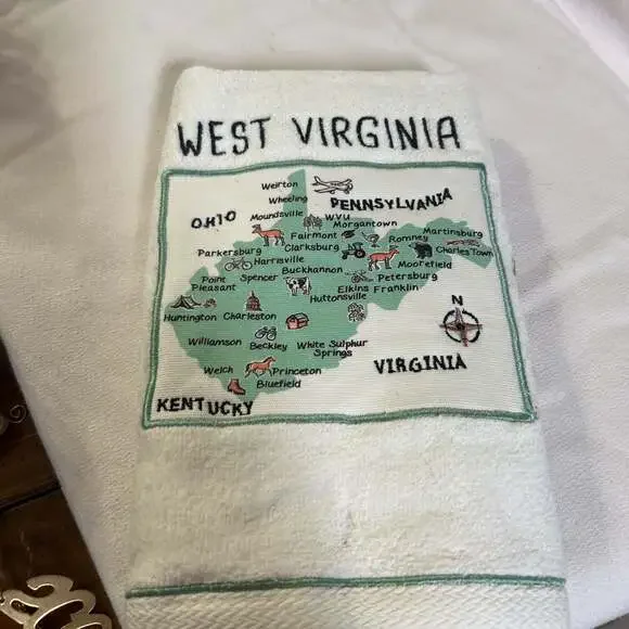 Vintage West Virginia Map Tea‎ Towel