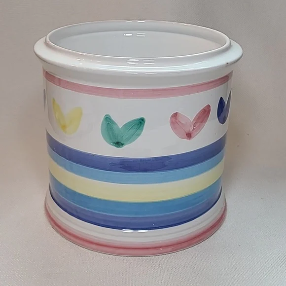 Vintage 70's planter, ceramic. White, blue, pink, yellow, green