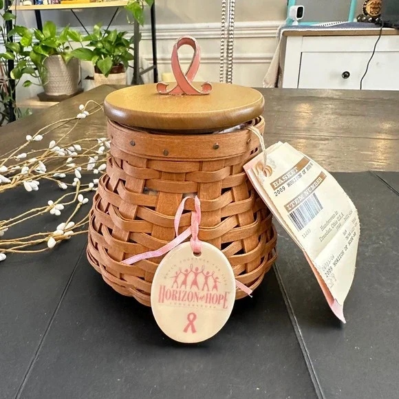 Longaberger Horizon of Hope Jar Basket w Wood‎ Lid Metal Topper 2009 ACS