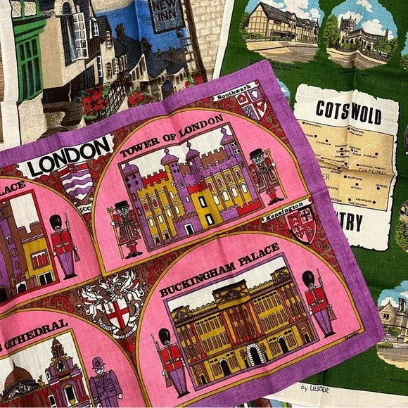 Vintage Irish Linen Tea Towels Souvenirs Set of 9 London Scotland Edinburgh