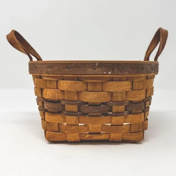 1992 Longaberger Basket Leather Handles Pansy Flower With Liner