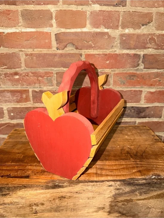 Red Apple Wooden Decorative Basket