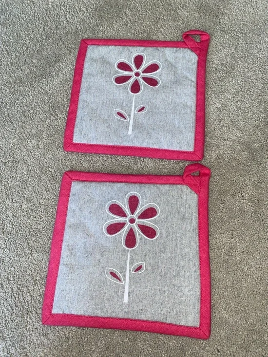 Gourmet PRO Pot Holders pink gray Set of 2 floral