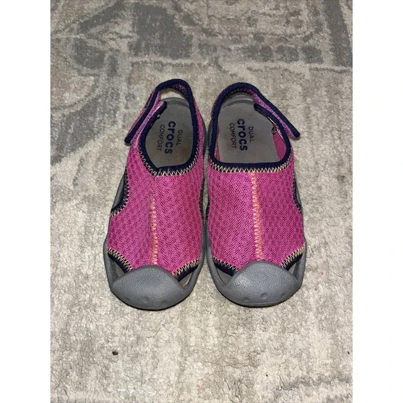Crocs Swiftwater Toddler Girls Sz 10 Pink Gray Mesh Water Sport Sandals‎