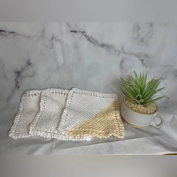 3 Vintage Hand Knit Washcloths Dish Rag ⚡️