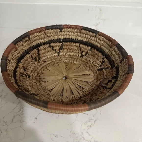 Vintage Wicker Handwoven Basket Boho 8” Diameter