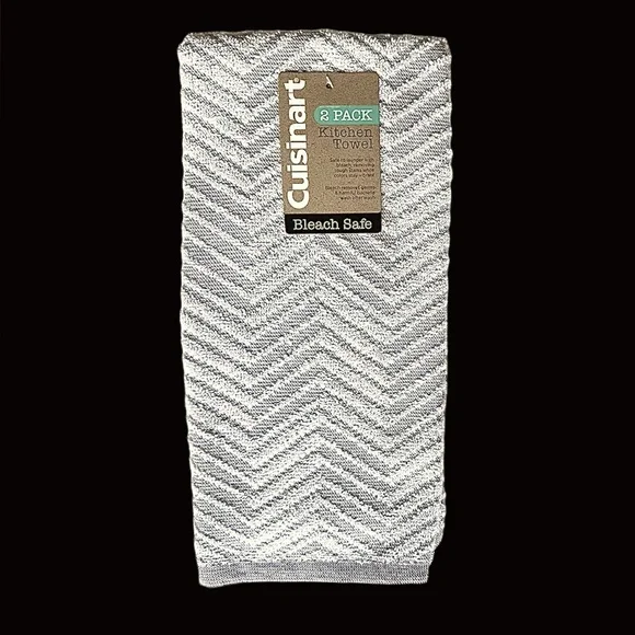 Cuisinart 2 Pack Cotton Kitchen Towels Pale Gray & White Geometric Pattern