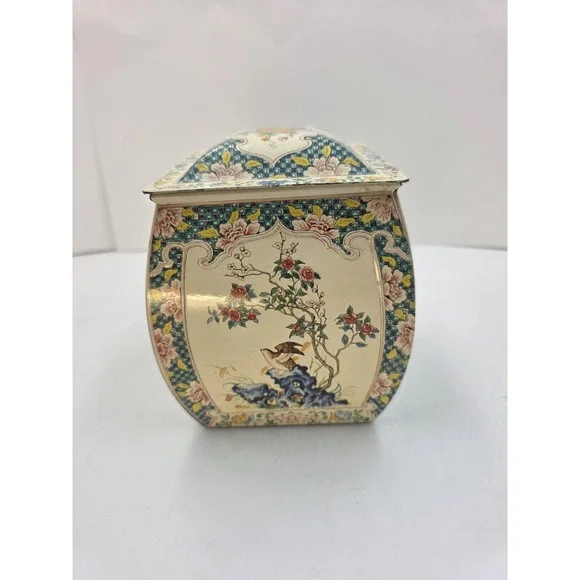 VTG Chinoiserie Floral Metal Tea Caddy Trinket Box Made In Holland 5.5