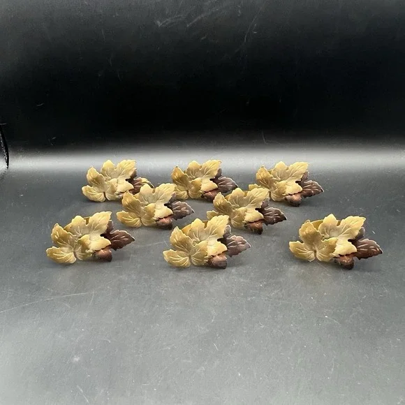 8 Metal Maple Leaf Napkin Rings Holders Brown/Gold-Tone Colors Autumn Fall