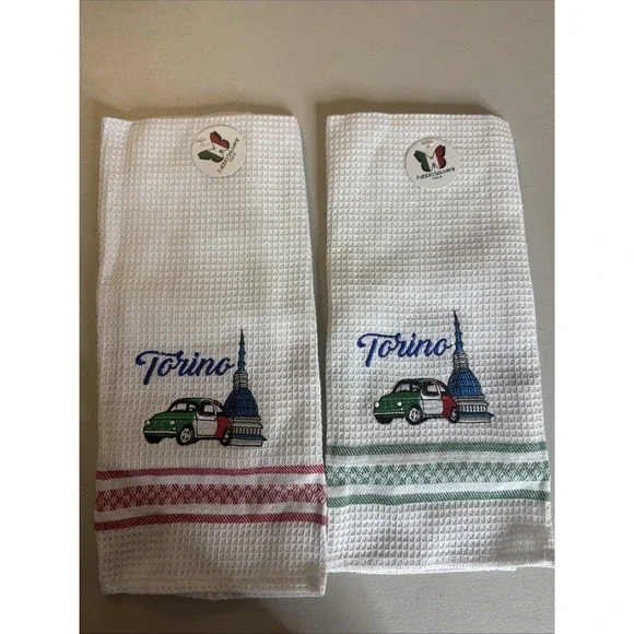 Fabbro Souvenir Italy Tea Towels Waffle White Torino Cotton Blend