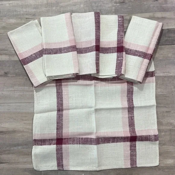 Set‎ of Six Vintage Czech Linen Napkins Pink Magenta 17