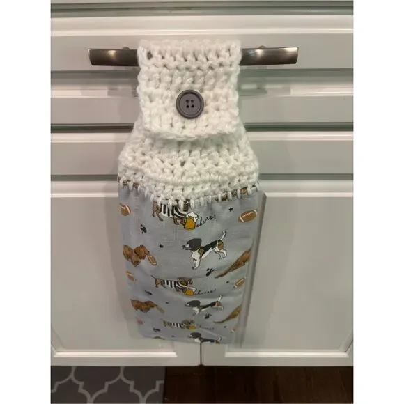 Crochet Top Kitchen Towel-Dogs gray towel