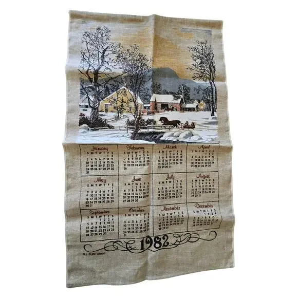 1982 Vintage Linen Hanging Wall Calendar 16