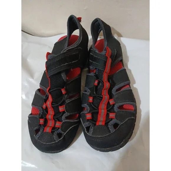 Falls Creek Boys Water Fisherman Sandals, Size 4 Black & Red, Enclosed toe