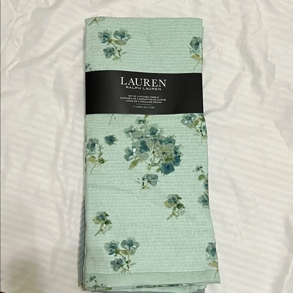Lauren Ralph Lauren Kitchen Towels set of 3 Mint Blue, Blue, Green