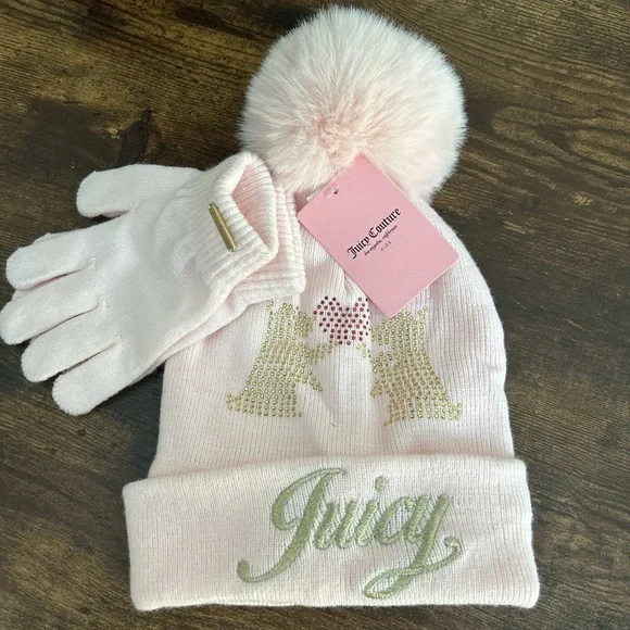 Juicy Couture Light Pink Beanie and Glove Set