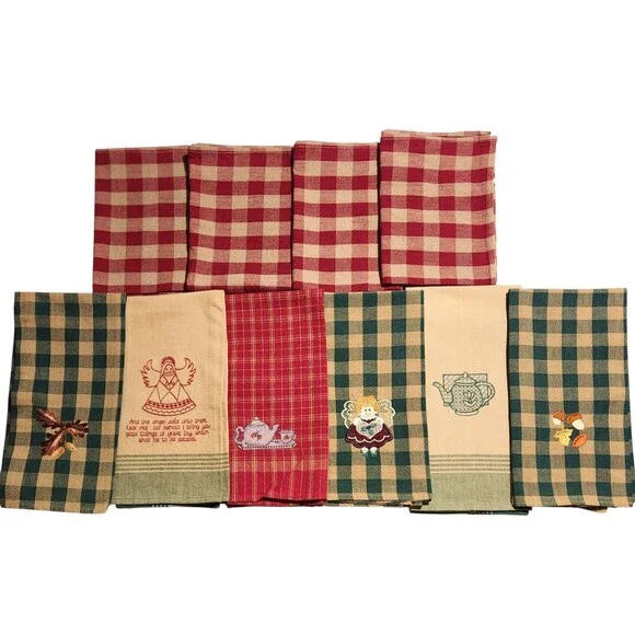 Lot of 10 Plaid Homespun 100% Cotton Towels Indo - U.S. Sales 26 L x 24 W
