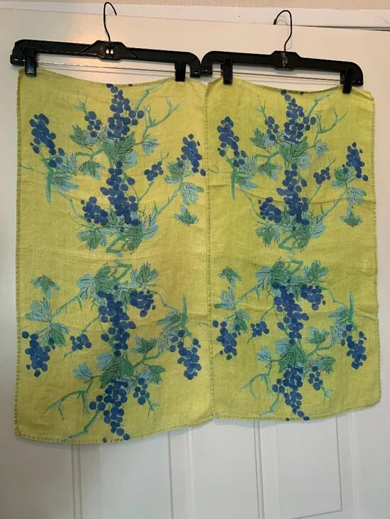 Vintage Vera Neumann Grape Tea Towel Linen (set of 2) Bright Green