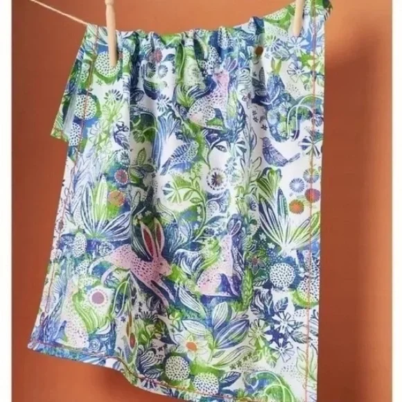 NWT Easter Spring Anthropologie Bunny Tails Kitchen Dish Tea Towel