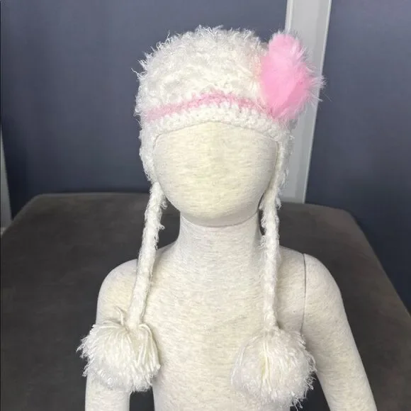 Daisy Baby Girls Infant Beanie Hat White Pink Photography 0-6 months NEW