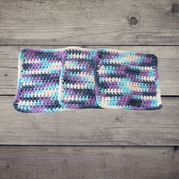 Handmade Crochet Dishcloth, Set of 3, Cotton Yarn Moondance