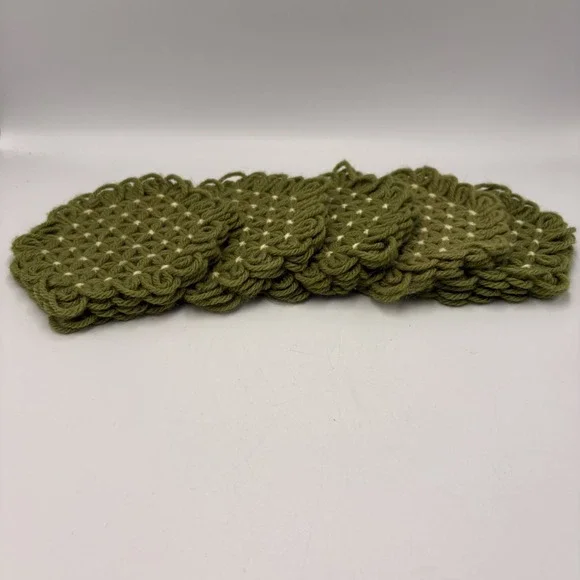 Vintage Crochet Coasters Potholder Retro 70s Kitchen Trivet Handmade Granny Set