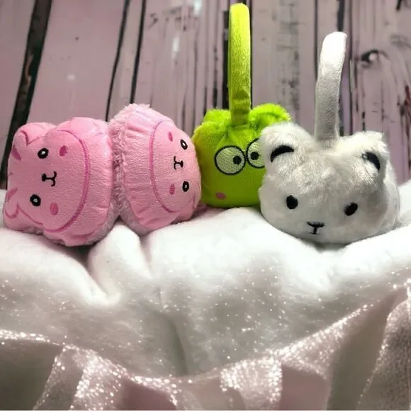 Child’s Fuzzy Character Earmuffs l Green Frog Pink Bunny White Kitty l OS l NWT