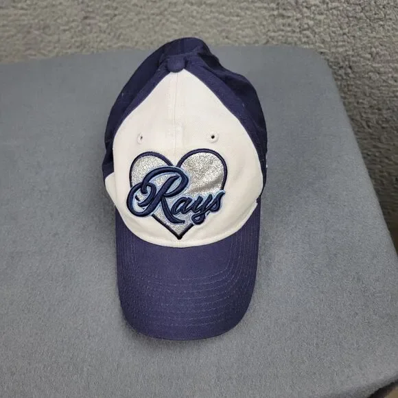 Tampa Bay Rays Baseball Cap Hat Girls Blue White Silver Heart Script Adjust MLB