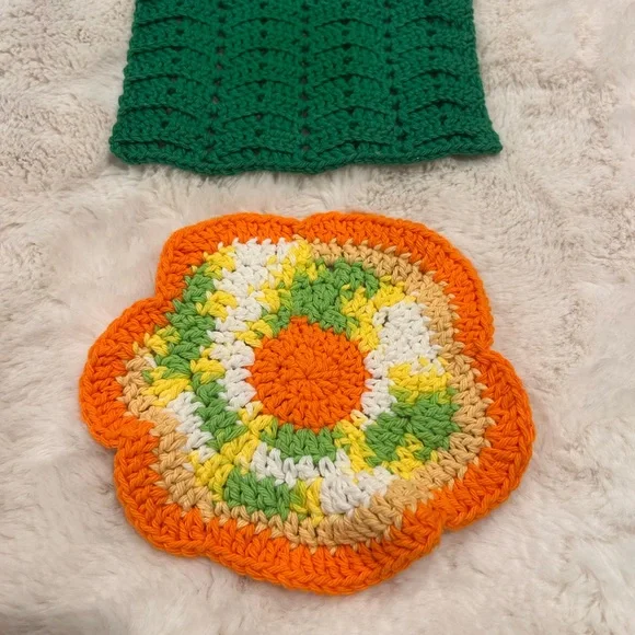Cottage Core style Crochet Flower Coaster & Dishcloth