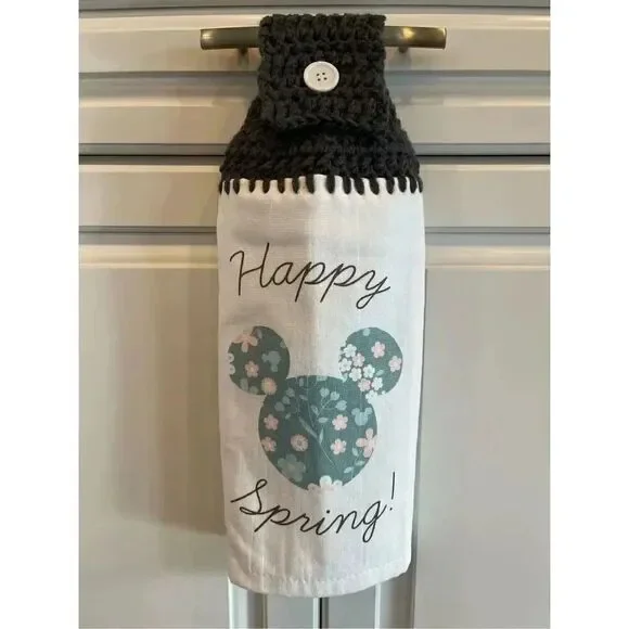 Crochet Top Kitchen Towel- Hello Spring Mickey Mouse