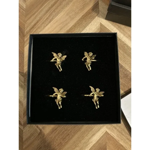 Vintage Gold Tone Cherub Napkin Ring Holders Set Of 4 In Box - Metal?