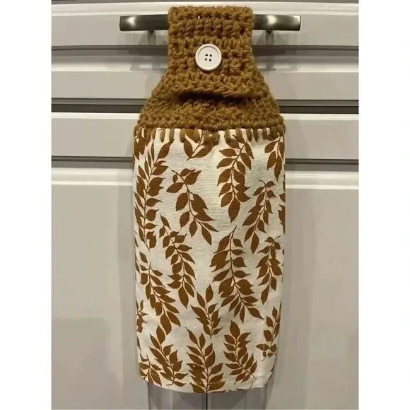 Crochet Top Kitchen Towel- Brown Fall Foliage