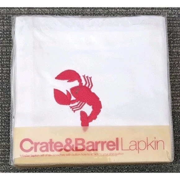 Crate & Barrel Lobster Lapkins Set 6 with Buttonholes 100% Cotton 22