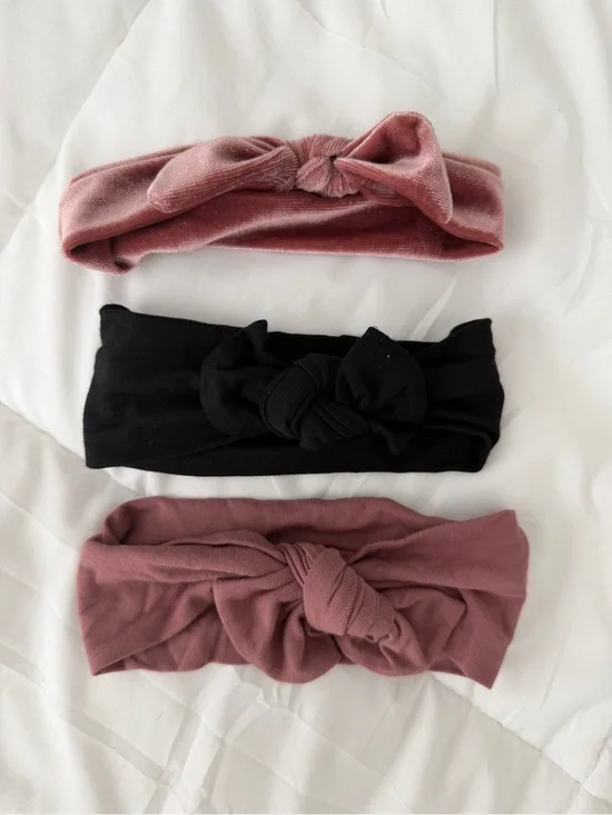 Lou Lou & Company Knot Headband Bundle of 3 Baby Girl Black Velvet Mauve Pink