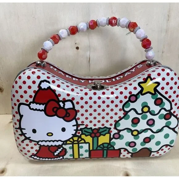 SANRIO Hello Kitty Christmas Purse Tin‎ Carry Case Holiday Storage Box Anime NEW