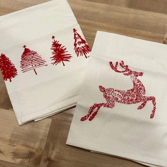 Festive Red and White Kitchen Towels