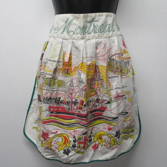 Vintage Montreal Canada Souvenir Apron Concordia Salus Notre Dame Bridge Shrine