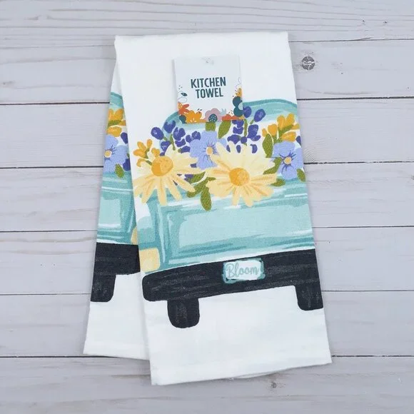 Kitchen Towel Watercolor Blooms Truck Dual Purpose Floral Flowers