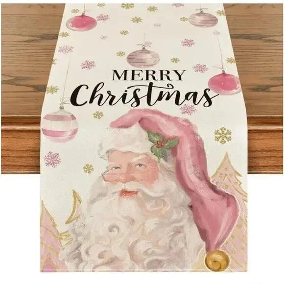 Soft Pink Santa Christmas Table Runner 72