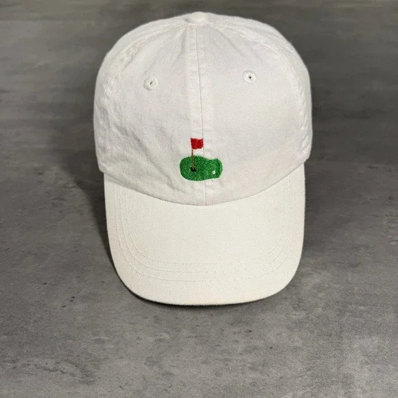 Adams Needlepoint Golf Hat Youth Kid White Embroidered Leather Strapback Dad Cap