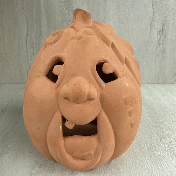 Vintage Terracotta Pumpkin Jack O Lantern Votive 6