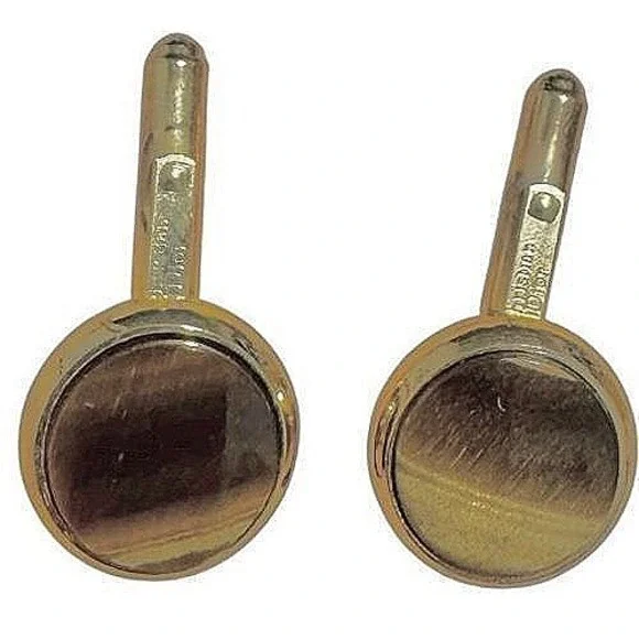 Swank Cufflinks Mens Small Gold Excellent‎ Vintage Tiger Eye Round Stone Jewelry