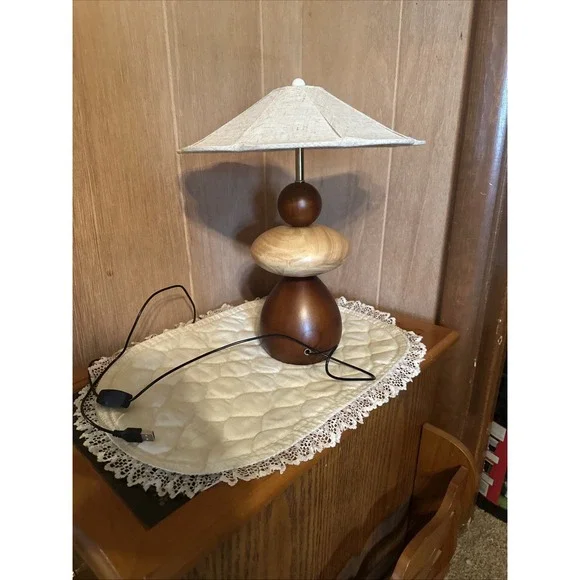 The Equinox Table Lamp LED Wooden Spheres Oak And Cherry Wood
