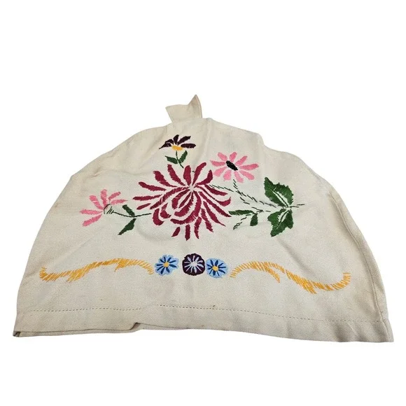 Tea Cozy Cover Cream‎ 1900s Hand Embroidered Floral Antique