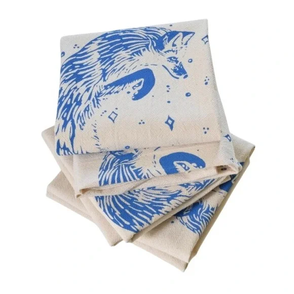 Hearth and Harrow Blue Violet Celestial Fox Organic Cloth Napkins Set of‎ 4 NWT