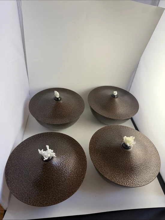Bronze Color  Hammered Texture Tabletop Citronella Oil Lamps in Metal set of 4