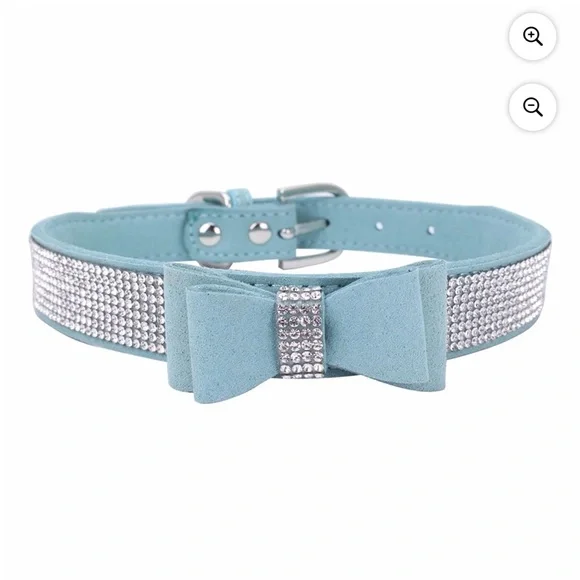 BRAND NEW Small Blue Dog or Cat Collar with Rhinestones and Bow