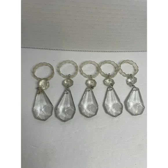 5 Vintage Antique Clear Chandelier Crystal Point Teardrop Prisms 3